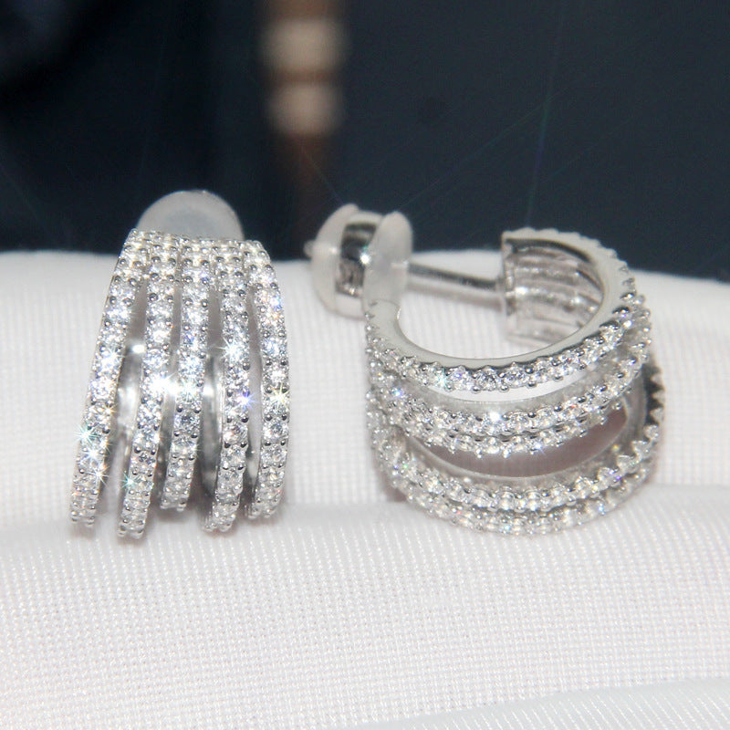 Multi-layer Line Stud Earrings With Diamonds Banquet