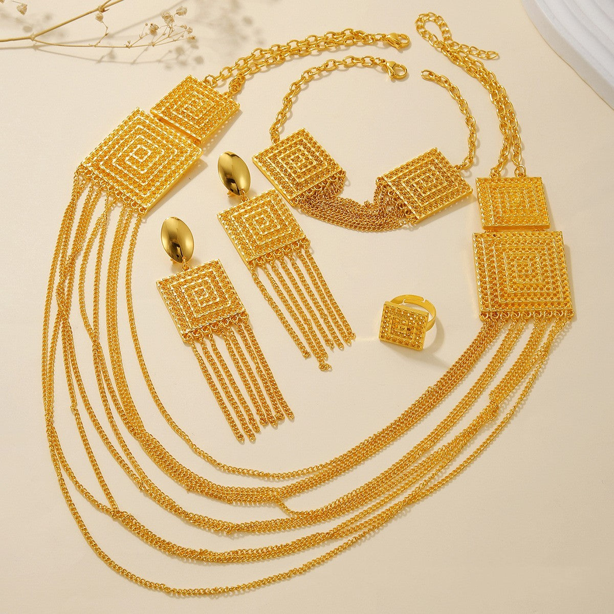 Ladies' Gold-plated Double-layer Tassel Long Necklace Set