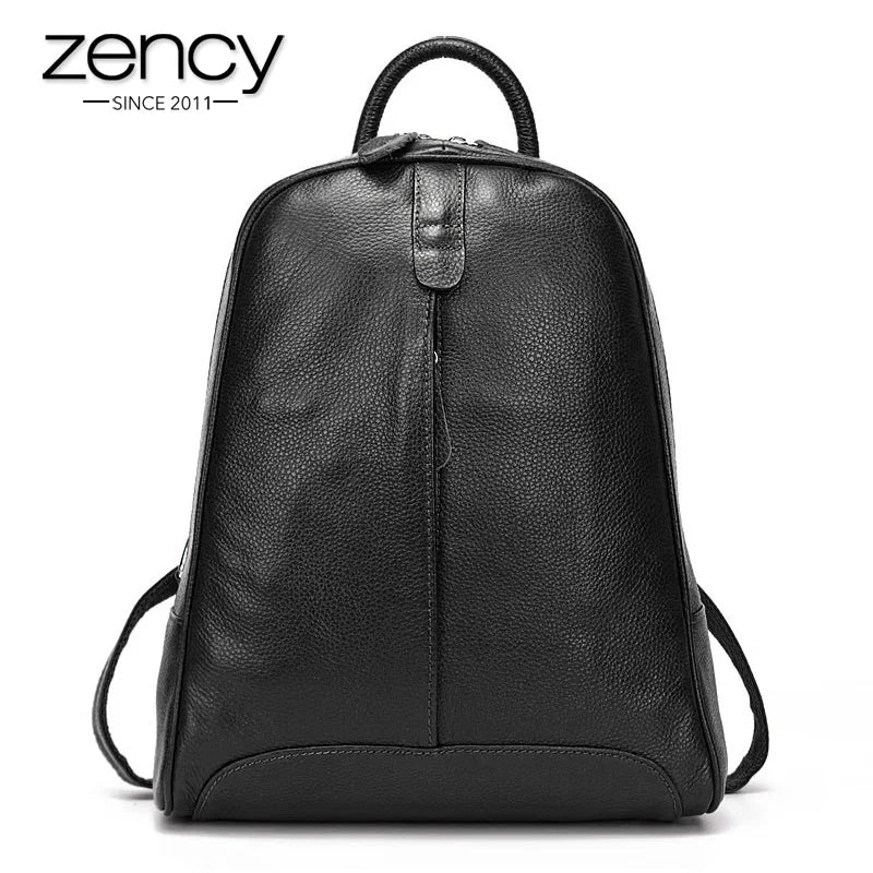 Zency Travel Backpacks Women 100% Genuine Leather Preppy Schoolbag For Girls Fashion Knapsack Large Capacity More Pockets