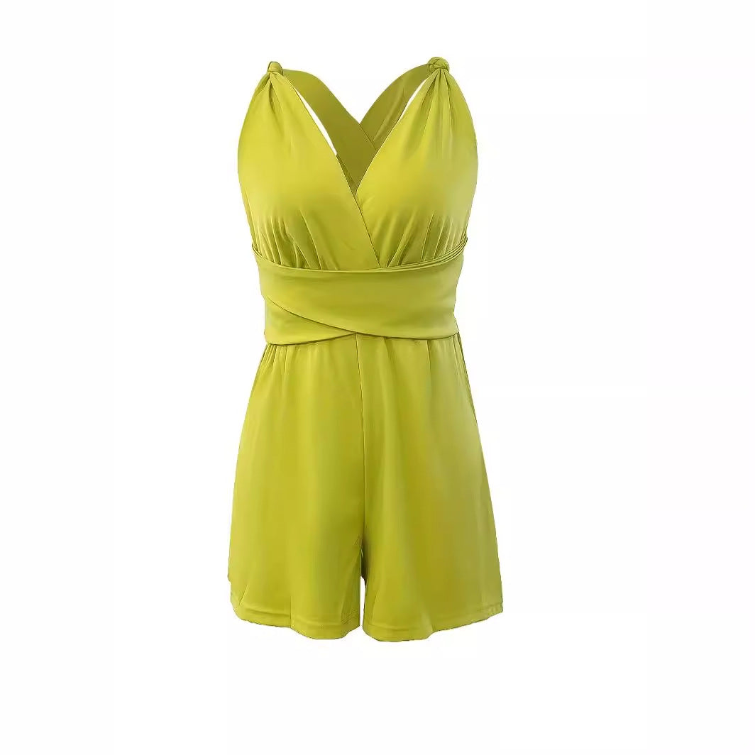 Solid Color Women's Sleeveless Jumpsuit Cross Sleeveless Sling Jumpsuit