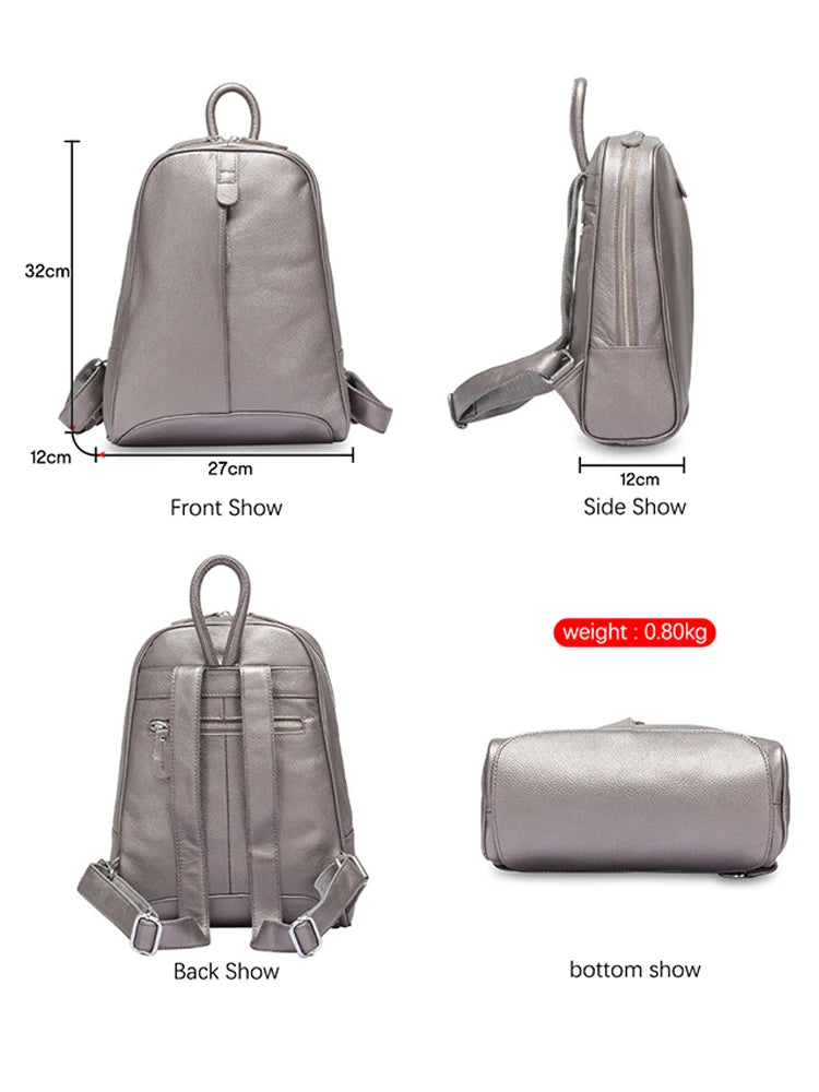 Zency Travel Backpacks Women 100% Genuine Leather Preppy Schoolbag For Girls Fashion Knapsack Large Capacity More Pockets
