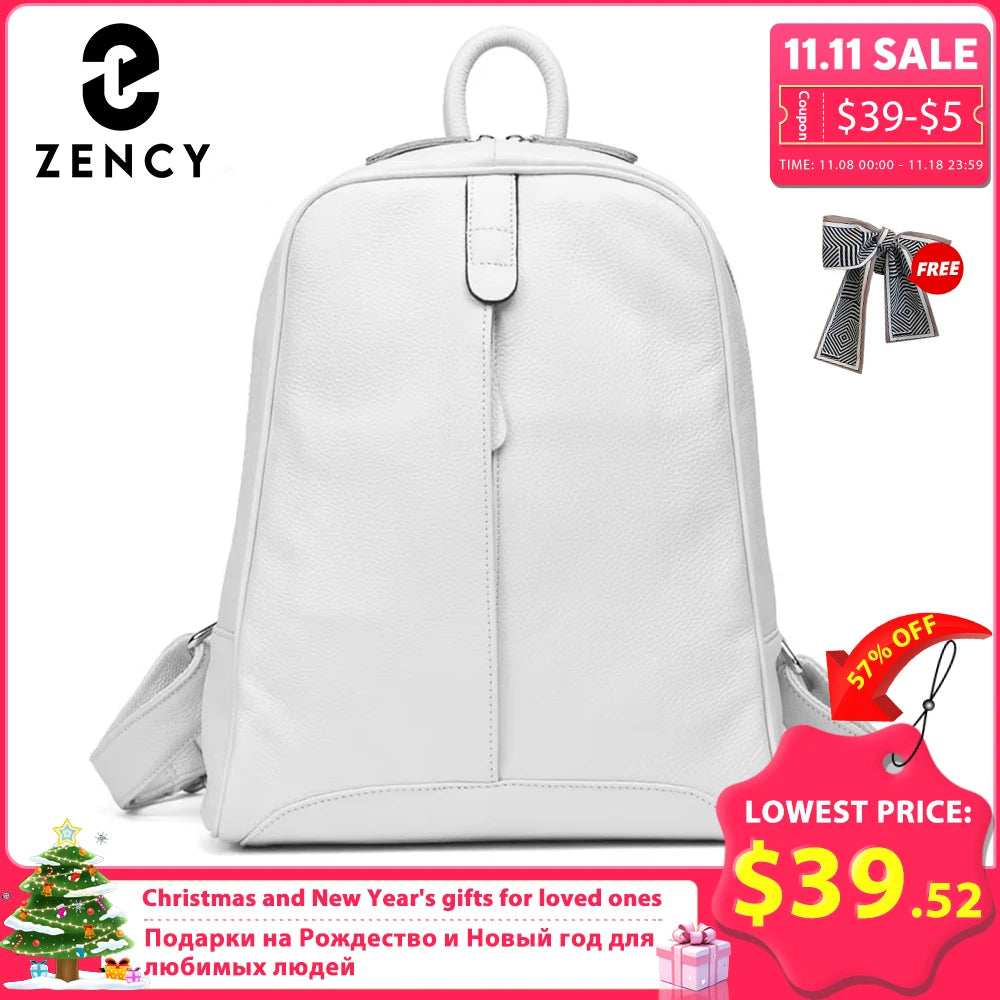 Zency Travel Backpacks Women 100% Genuine Leather Preppy Schoolbag For Girls Fashion Knapsack Large Capacity More Pockets