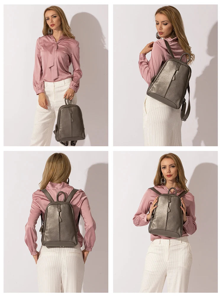 Zency Travel Backpacks Women 100% Genuine Leather Preppy Schoolbag For Girls Fashion Knapsack Large Capacity More Pockets