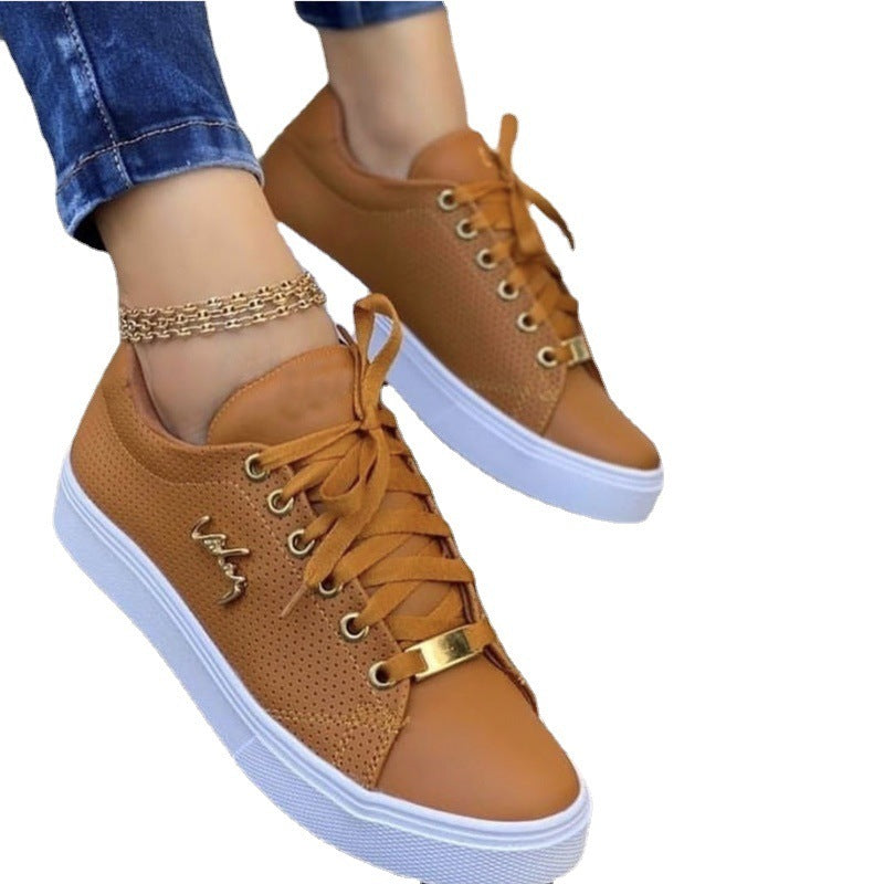 Lace Up Round Toe Sneakers Breathable Sports Low Top