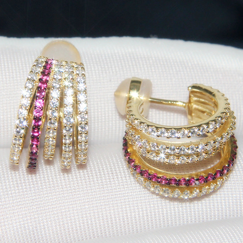 Multi-layer Line Stud Earrings With Diamonds Banquet