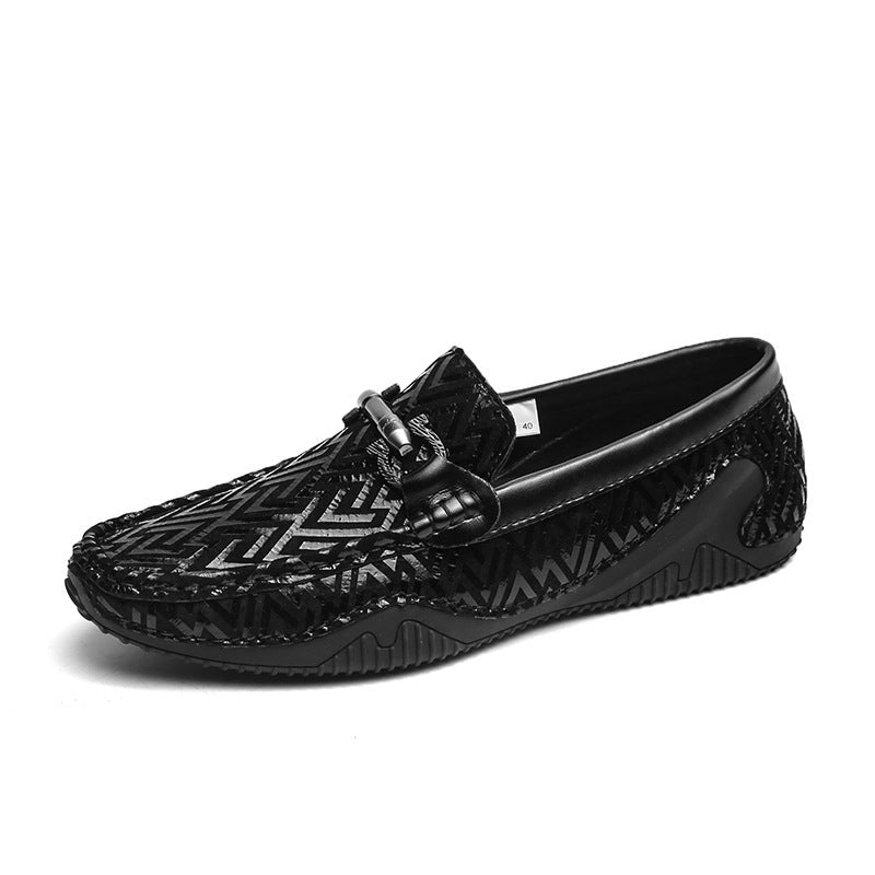 Peas Shoes Men's Pattern Leather Soft Sole Leather Shoes