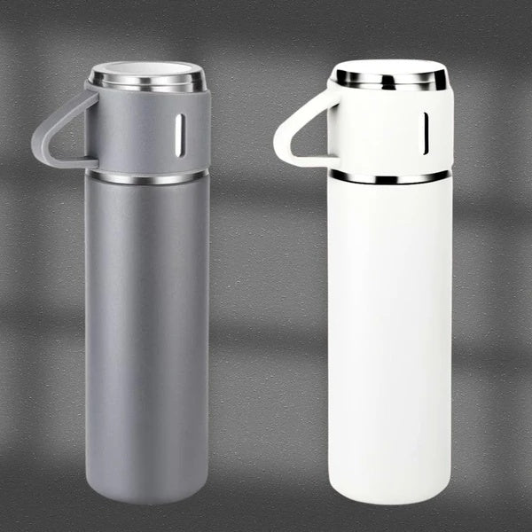 Insulated Vacuum Flask Set -Water Bottle With 3 Cups Gift Set, Thermos Water Bottle For Hot And Cold Drinks - Reusable Stainless Steel Water Bottles For Indoor And Outdoor Activities 500ml