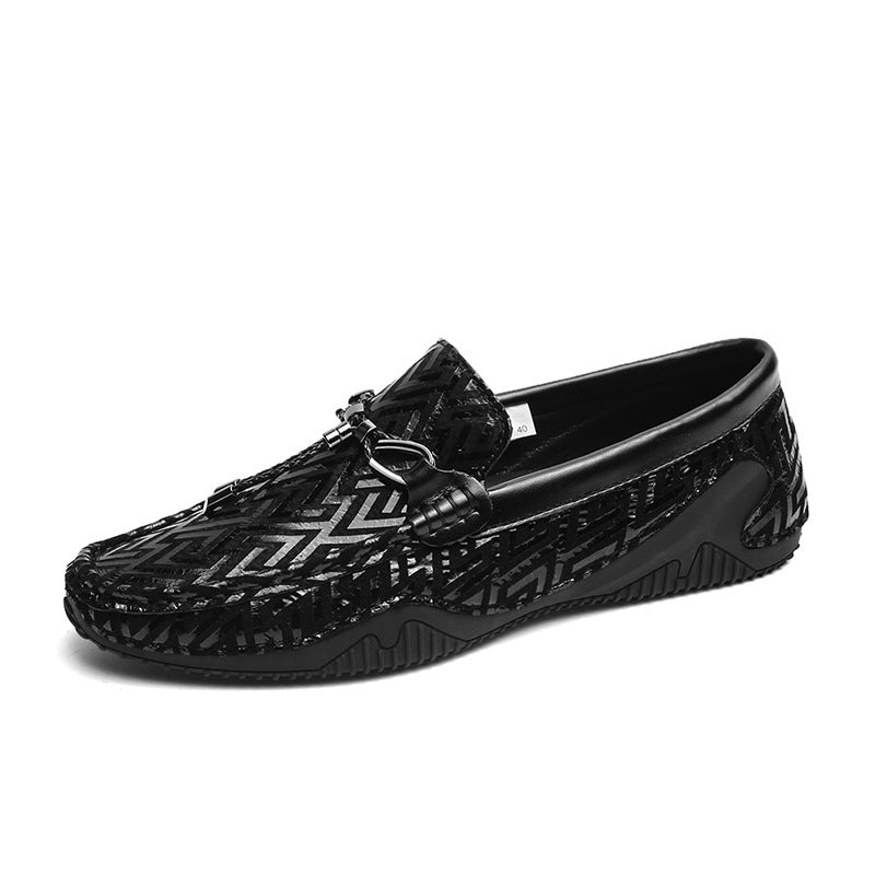 Peas Shoes Men's Pattern Leather Soft Sole Leather Shoes