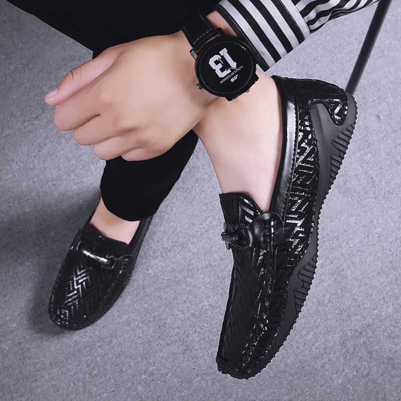 Peas Shoes Men's Pattern Leather Soft Sole Leather Shoes