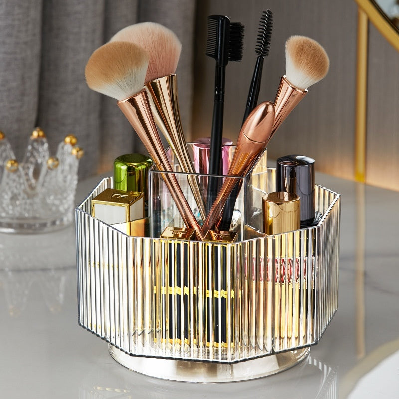 Desktop Grid Rotating Cosmetic Brush Storage Container