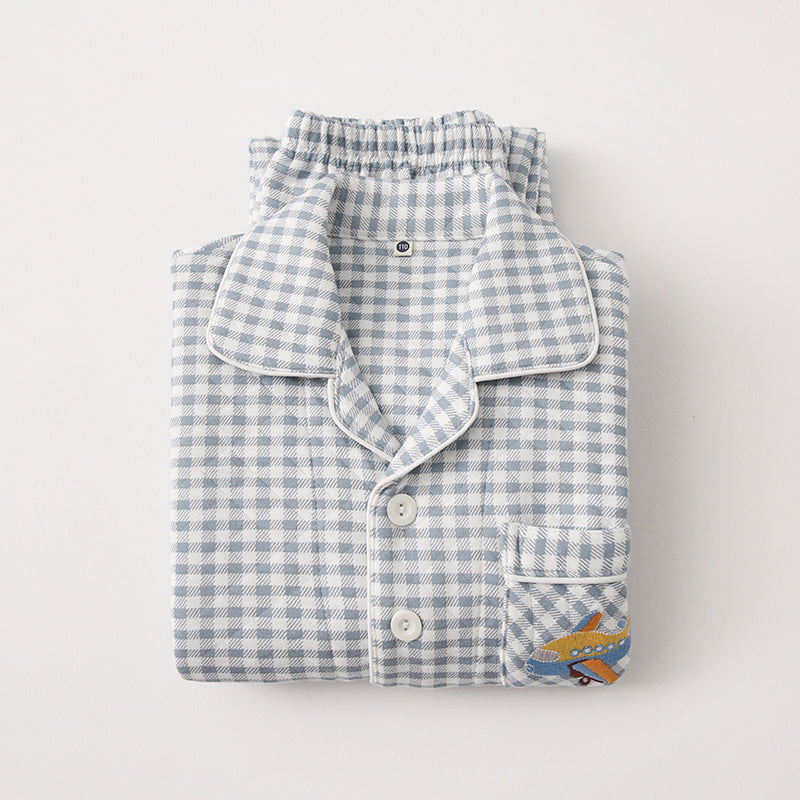 Autumn And Winter Cotton Thick Air Cotton Long Sleeved Pajamas For Girls And Boys