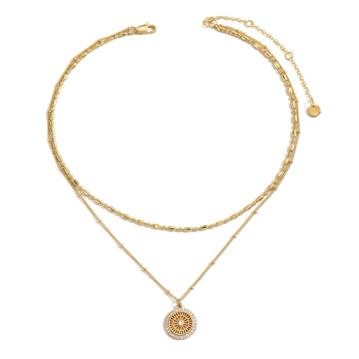 Elegant Gold Layered Necklace Set With Crystal Medallion  Pendant - Chic And Versatile Jewelry For Women