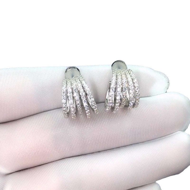 Multi-layer Line Stud Earrings With Diamonds Banquet
