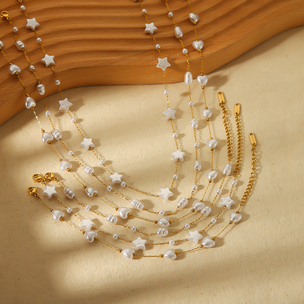 Pearl Tassel Starry All-match Clavicle Stainless Steel Bracelet