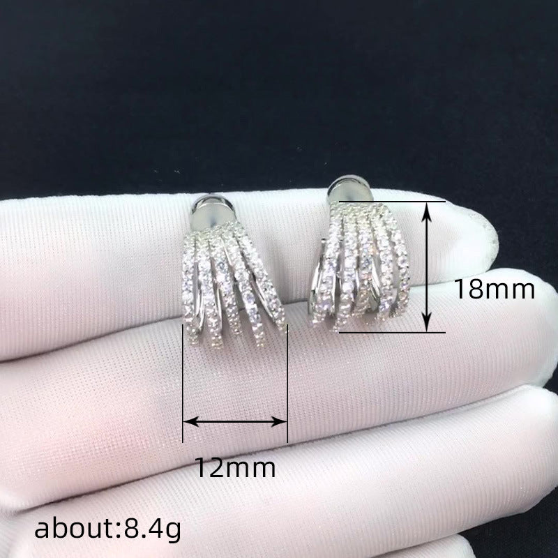 Multi-layer Line Stud Earrings With Diamonds Banquet