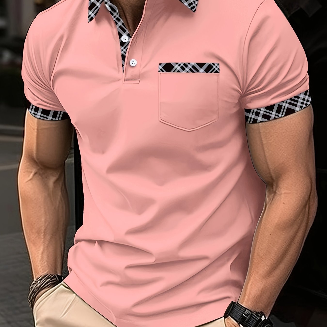 Men's Casual Shirt With Chest Pocket - Breathable, Stretch Fabric, Short Sleeve, Button-Up Collar - Perfect For Golf & Tennis